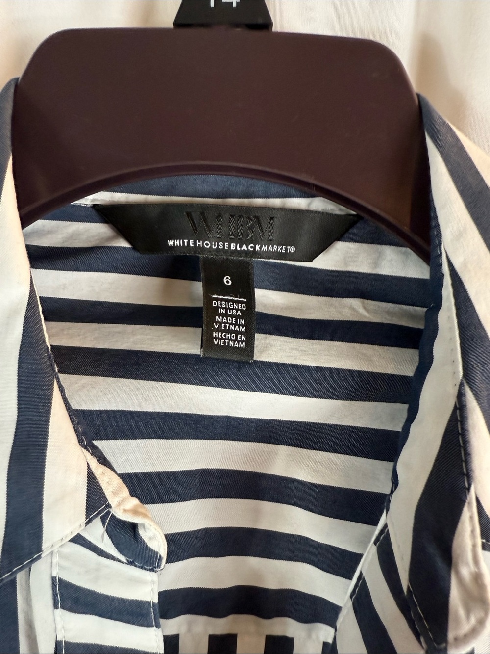 White House Black Market Navy & White Vertical-Stripe Button-Down size:6 - Picture 7 of 15